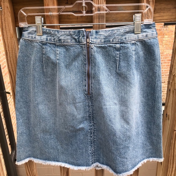 LOFT Light Wash Structured Mock Wrap Skirt - Picture 2 of 4